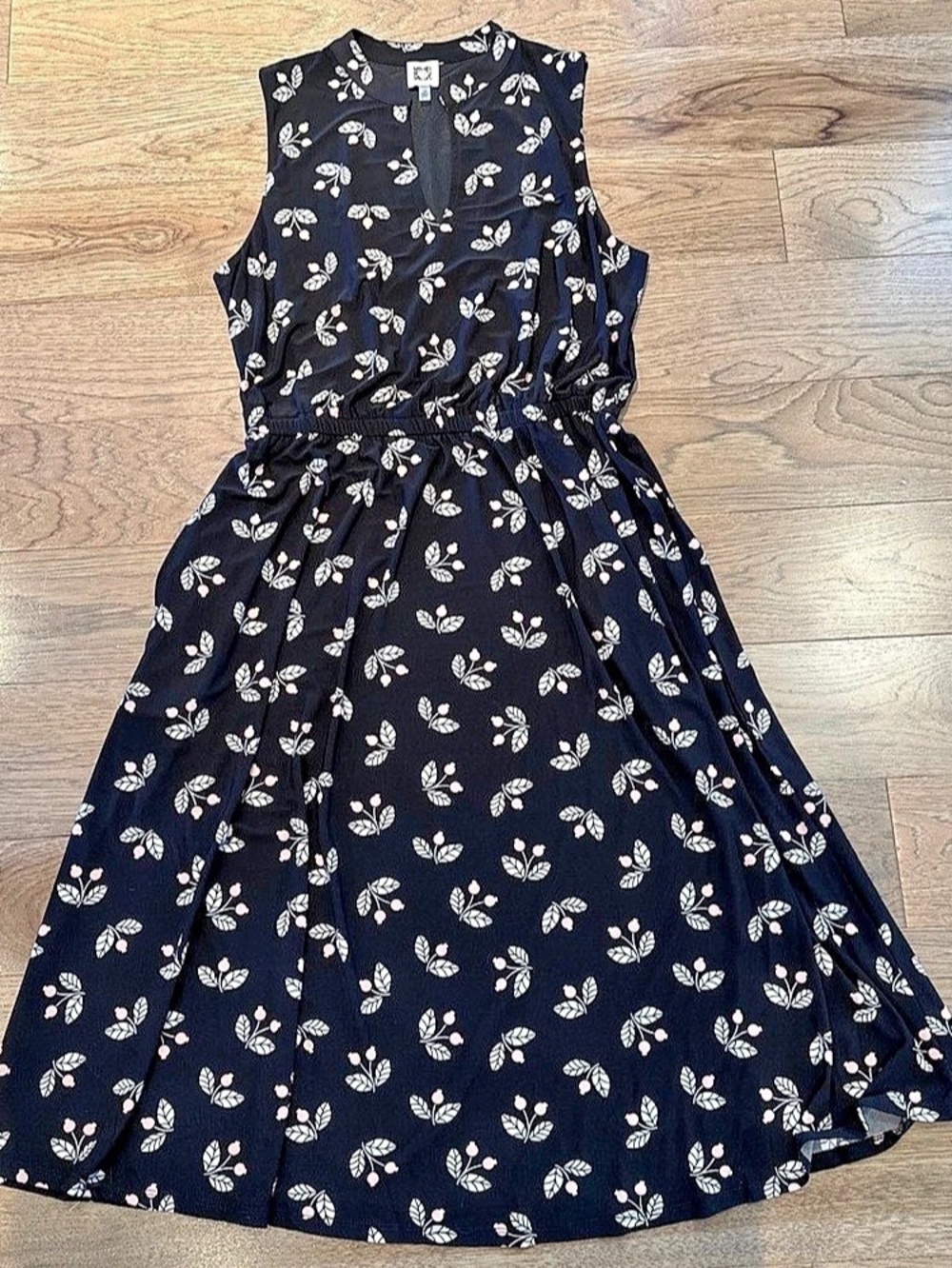 Anne Klein Floral Midi Dress in Black & Pink Size 10 Like New